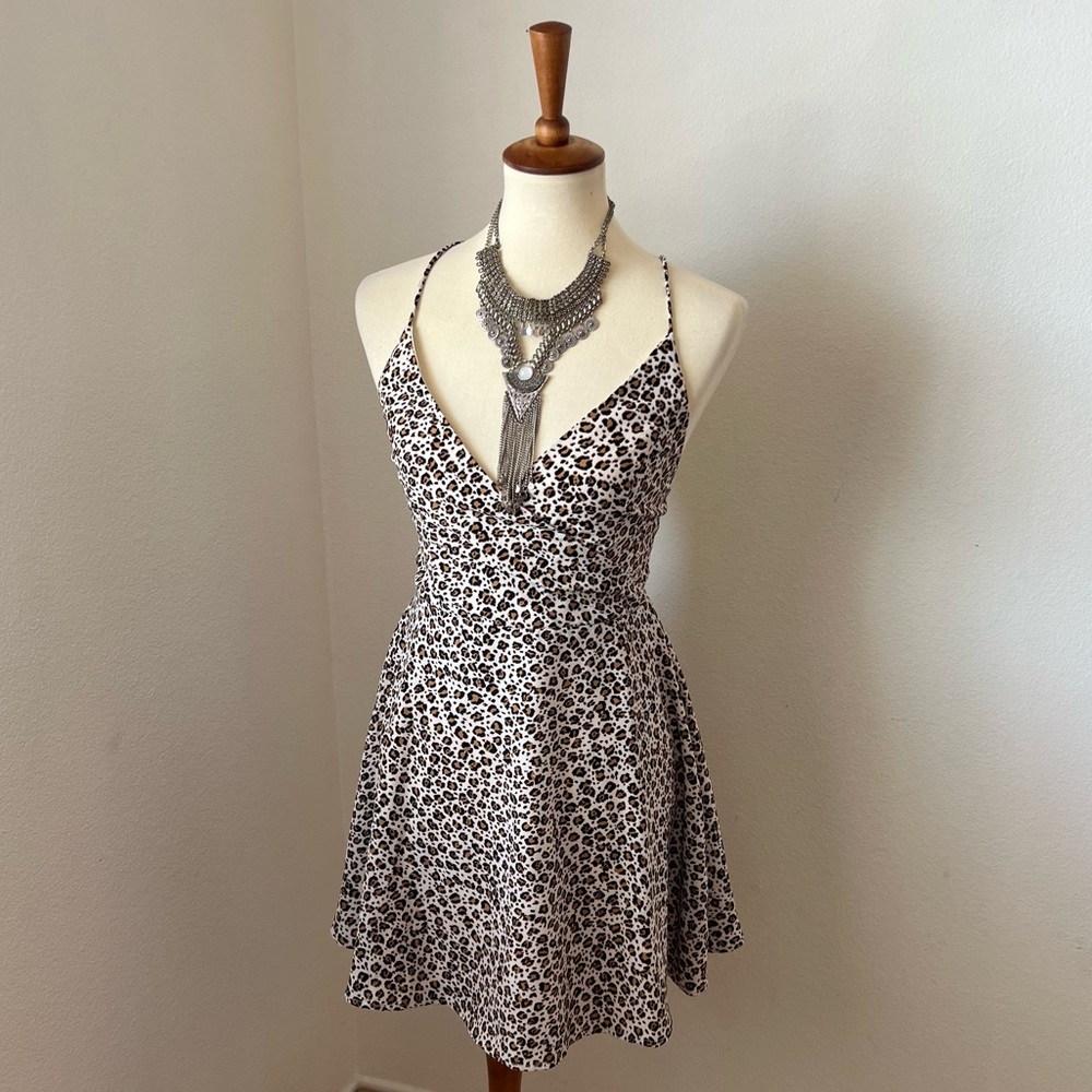 Strappy lace up leopard fit & flare dress
